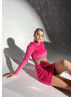 Hot Pink Velvet Crop Top Skirt Party Dress